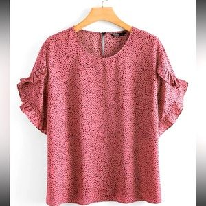 Plus All Over Print Ruffle Detail Blouse